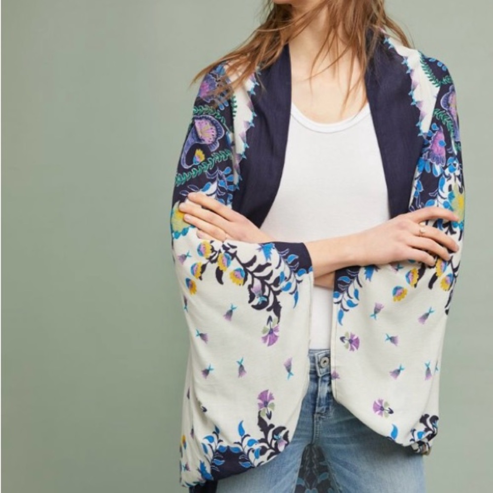 Anthropologie Multicolor Kimono with Blue and Purple Accents